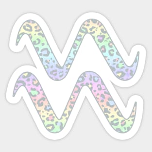 Aquarius Zodiac Horoscope Symbol in Pastel Rainbow Leopard Print Sticker